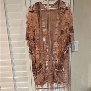 Floral Lace Kimono with Fringe